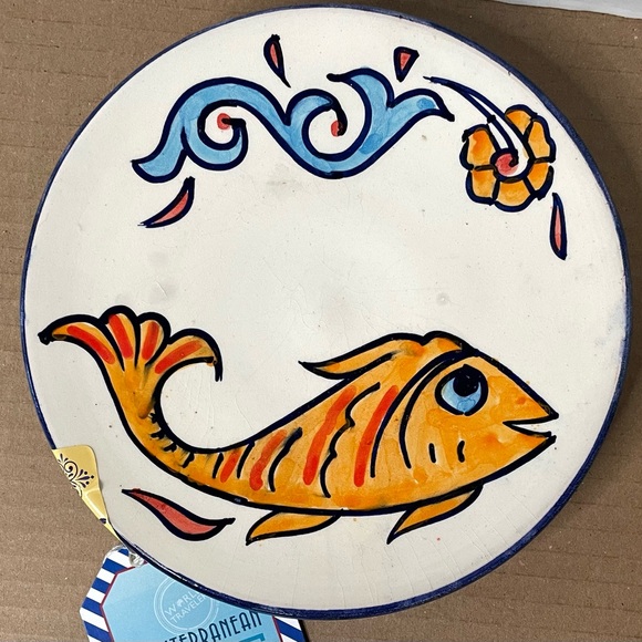 Mediterranean Blue Handmade Plate Morocco Orange Fish 7” - Picture 1 of 6